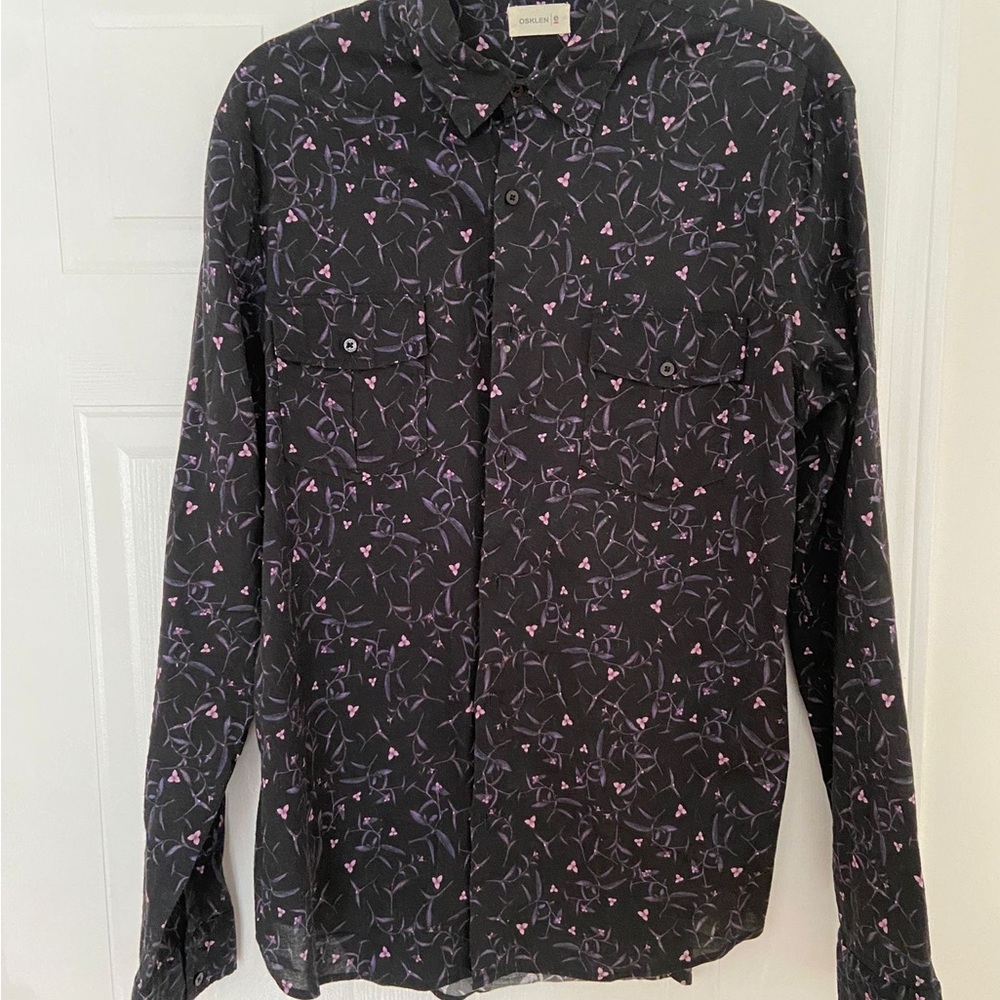 Men's Black and Purple Patterned Shirt